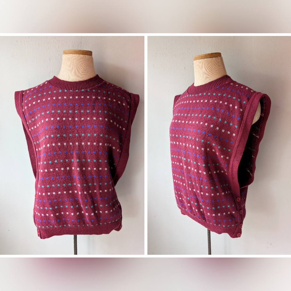 Women's Sleeveless Knit Top - Burgundy and Blue